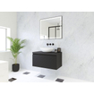 HR Matrix ensemble de meubles de salle de bain 3d 80cm 1 tiroir sans poignée avec bandeau couleur noir mat avec dessus noir mat SW857036