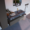 Mondiaz ALAN-DLUX Ensemble de meuble - 120cm - meuble Dark grey mat - 1 tiroir - Lavabo Cloud Lava suspendu - vasque Droite - 1 trou de robinet SW808079