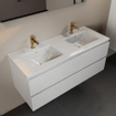 Mondiaz AIVY Ensemble de meuble - 120x45x50cm - 2 trous de robinet - 2 vasques talc céramique - Gauche et droite - 2 tiroirs - avec miroir - MDF Talc SW892347