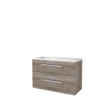 Basic-Line Start 46 ensemble de meubles de salle de bain 100x46cm avec poignées 2 tiroirs vasque acrylique 0 trous pour robinetterie mfc scotch oak SW351555