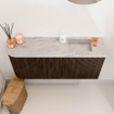 Mondiaz JOYA-DLUX Meuble de salle de bains 91,6cm - arrondi gauche couleur Noyer - Vasque FAYE position Droite 1 trou de robinet couleur Glace SW1422414