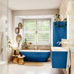 Mondiaz VICA ensemble de meuble de salle de bain - 120cm - meuble sous-vasque jeans - 4 tiroirs - lavabo moon double - sans trous de robinet - couleur talc - miroir LED - version XL 60cm de haut SW1092182