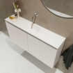 MONDIAZ TURE Fonteinset - 100x23x50cm - 0 kraangaten - 2 deuren - linen mat - Wasbak midden - Solid Surface Wit SW475100