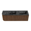 MONDIAZ KURVE-DLUX 145cm Meuble salle de bain avec module 25 G - couleur Walnut - 1 tiroir - 1 porte - vasque LEAF double / droite - sans trou de robinet - couleur Lava SW1137285