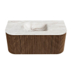 MONDIAZ KURVE-DLUX 100cm Meuble salle de bain avec module 25 G et D - couleur Walnut - 1 tiroir - 2 portes - vasque GRUNNE centre - sans trou de robinet - couleur Frappe SW1137403