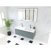 HR Matrix ensemble de meubles de salle de bain 3d 120cm 2 tiroirs sans poignée avec bandeau de poignée en couleur petrol matt avec lavabo djazz double 2 robinets blanc SW857089
