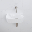QeramiQ Fuente Ensemble de Lavabo - 40x21.5x12cm - strié - demi-rond - céramique - ensemble de robinet en acier inoxydable brossé - bouchon de vidange - siphon réduit - blanc brillant SW1233102