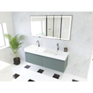 HR Matrix ensemble meuble de salle de bain 3d 140cm 2 tiroirs sans poignée avec bandeau de poignée couleur pétrole mat avec lavabo kube 2 trous de robinetterie blanc SW857136