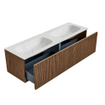 MONDIAZ KURVE-DLUX 150cm Meuble salle de bain - couleur Walnut - 2 tiroirs - vasque STOR SMALL double - 2 trous de robinet - couleur Opalo SW1137703