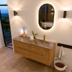 Mondiaz CIRO-DLUX Meuble de salle de bains - 130x45x50cm - Plan-vasque solid surface Sombra - 1 lavabo à droite - 1 trou de robinet - 4 tiroirs - Chêne SW1531243