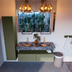 Mondiaz ALAN-DLUX Ensemble de meuble - 130cm - meuble Army mat - 2 tiroirs - Lavabo Cloud Lava suspendu - vasque Gauche et droite - 2 trous de robinet SW808942