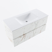 Mondiaz VICA Ensemble de meuble de salle de bain - 100cm - meuble sous-vasque carrara - 2 tiroirs - lavabo cloud milieu - sans trous de robinet - version haute de 60cm - talc SW1084950