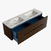 Mondiaz CIRO-DLUX Meuble de salle de bains - 150x45x50cm - Plan vasque solid surface Glace - 2 vasques Double - 2 trous de robinetterie - 4 tiroirs - Noyer SW1530140
