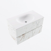 Mondiaz VICA ensemble de meuble de salle de bain - 80cm - meuble sous-vasque carrara - 2 tiroirs - lavabo moon milieu - sans trous de robinet - version haute de 60cm - talc SW1083434