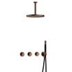 Hotbath Cobber IBS70 Ensemble de douche de tête encastré - bras de plafond 15cm - douche de tête ronde 30cm - douchette à main bâton - laiton vieilli SW677600
