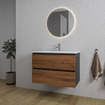 Adema Industrial 2.0 Ensemble de meuble 60x45x55cm vasque en céramique blanc 1 trou de robinet avec trop-plein bois/noir SW809470