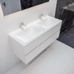 ENSEMBLE DE MEUBLE MONDIAZ VICA - 120cm - 2 tiroirs - lavabo Cloud double - 2 trous de robinet - solid surface talc SW409779