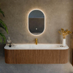 MONDIAZ KURVE-DLUX 170cm Meuble salle de bain avec module 25 G et D - couleur Walnut - 1 tiroir - 2 portes - vasque BIG LARGE centre - 1 trou de robinet - couleur Opalo SW1137715