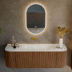 MONDIAZ KURVE-DLUX 140cm Meuble salle de bain avec module 25 G et D - couleur Walnut - 1 tiroir - 2 portes - vasque BIG SMALL centre - sans trou de robinet - couleur Opalo SW1137629