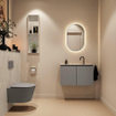 MONDIAZ TURE-DLUX Meuble toilette - 80cm - Smoke - EDEN - vasque Opalo - position centrale - 1 trou de robinet SW1126209