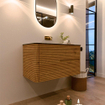 Mondiaz CIRO-DLUX Badkamermeubelset - 90x45x50cm - Solid surface wastafel Lava - 1 wasbak Midden - zonder kraangaten - 2 lades - Oak SW1531077