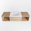 MONDIAZ BUKLA 140cm badmeubel met open module 40 L+R kleur Washed Oak met 2 lades. Wastafel CLOUD midden 0 kraangaten kleur Talc. SW1382023