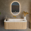 MONDIAZ KURVE-DLUX 120cm Meuble salle de bain avec module 25 G et D - couleur Oak - 1 tiroir - 2 portes - vasque BIG SMALL centre - sans trou de robinet - couleur Frappe SW1137338