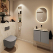 MONDIAZ TURE-DLUX Meuble toilette - 60cm - Smoke - EDEN - vasque Ostra - position droite - sans trou de robinet SW1105166