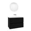 Saniclass Chaci Badkamermeubelset - 80x46x55cm - keramische wastafel wit - 1 wasbak - zonder kraangaten - 2 lades - ronde spiegel met verlichting - mat zwart SW816269