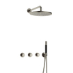 Hotbath Cobber IBS70 Ensemble de douche pluie encastré - bras mural de 38,5 cm - douche principale ronde de 30 cm - douchette à main - nickel brossé SW678023