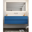 Mondiaz VICA ensemble de meuble de salle de bain - 150cm - meuble sous-vasque jeans - 2 tiroirs - lavabo cloud milieu - sans trou de robinet - miroir LED - version XL 60cm haut SW1098205