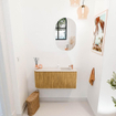 Mondiaz JOYA-DLUX 91.6cm toiletmeubel - ronding links kleur Oak - Wastafel FAYE positie Rechts 1 kraangat kleur Meli. SW1426236