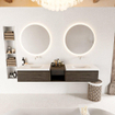MONDIAZ BUKLA 200cm ensemble de meuble avec module ouvert 40 couleur Marron foncé avec 2 tiroirs. Lavabo CLOUD double 0 trous de robinet couleur Talc. SW1382140