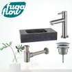 FugaFlow Eccelente Arredo Pack Lave-mains - 40x22x9cm - 1 trou de robinet - pierre naturelle - robinet Inox - Noir SW1125324