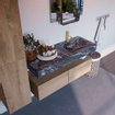 Mondiaz ALAN-DLUX Ensemble de meuble - 120cm - meuble Washed Oak mat - 2 tiroirs - Lavabo Cloud Lava suspendu - vasque Droite - 1 trou de robinet SW808884