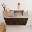 Mondiaz JOYA-DLUX 61.6cm toiletmeubel - ronding links kleur Walnut - Wastafel FAYE positie Rechts Zonder kraangat kleur Oza. SW1424584