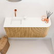 Mondiaz JOYA 91.6cm toiletmeubel - ronding rechts kleur Oak - Wastafel FAYE positie Links Zonder kraangat kleur Talc. SW1421160