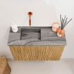 Mondiaz JOYA-DLUX 60cm meuble de toilette - couleur Chêne - Lavabo FAYE position Gauche Sans trou de robinet couleur Sombra. SW1424242