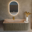 MONDIAZ KURVE-DLUX meuble de salle de bains 125cm arrondi droit couleur Shadow avec 1 tiroir et 1 porte. Lavabo BIG MEDIUM gauche 1 trou de robinet Arena. SW1431437