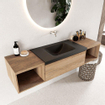 Mondiaz bukla ensemble de meubles de salle de bain 160x45x34cm 0 robinetterie lavabo moyen surface solide urbaine sans poignée 2 tiroirs avec fermeture douce mélamine chêne lavé SW705058