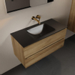 Mondiaz AIVY Ensemble de meuble - 100x45x50cm - 0 trous de robinet - 1 vasque Urban Solid surface - Centre - 2 tiroirs - avec miroir - Melamine Chai SW892196