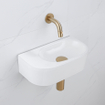 QeramiQ Fuente Ensemble de Lavabo - 40x21.5x12cm - lisse - demi-rond - céramique - ensemble de robinet en laiton brossé - bouchon de vidange - siphon réduit - blanc brillant SW1233106