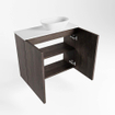 Mondiaz Fowy Meuble de toilette - 60x50x23cm - marron foncé mat - 1 trou de robinet - lavabo à droite - 2 portes - solid surface - plan Mélamine - lavabo : blanc SW761355