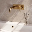 BRAUER Gold Edition Wastafelmengkraan inbouw - gebogen uitloop links - hendel lang smal - inclusief inbouwdeel - afdekplaat - model A 1 - PVD - geborsteld goud SW547630