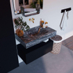 Mondiaz ALAN-DLUX Ensemble de meuble - 80cm - meuble - Urban mat - 1 tiroir - Lavabo Cloud Lava suspendu - vasque Centre - 0 trous de robinet - Noir SW807793