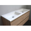 Basic Bella Meuble salle de bains avec lavabo acrylique avec miroir et éclairage Blanc 120x55x46cm sans trous de robinet Chêne SW491817
