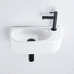 Fugaflow Efficiente Pietra Ensemble pour lave-mains - 40x21.5x12cm - droite - lisse - demi-rond - 1 trou de robinet - céramique - robinet de lave-mains noir mat - bonde - siphon abaissé - blanc brillant SW1442345