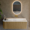 Mondiaz KURVE Ensemble de meuble salle de bain - 125x46x40cm - 1 tiroir - 1 porte - lavabo en solid surface - droite - sans trou de robinet - Dusk SW1414781
