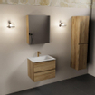 Mondiaz AIVY Ensemble de meuble - 60x45x50cm - 1 trou de robinet - 1 vasque Talc Solid surface - Centre - 2 tiroirs - avec armoire de toilette - Melamine Chai SW909429