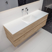 MONDIAZ VICA Ensemble de meuble salle de bain - 150cm - 2 tiroirs - lavabo Cloud au centre - 0 trous de robinet - solid surface chêne blanchi SW410021